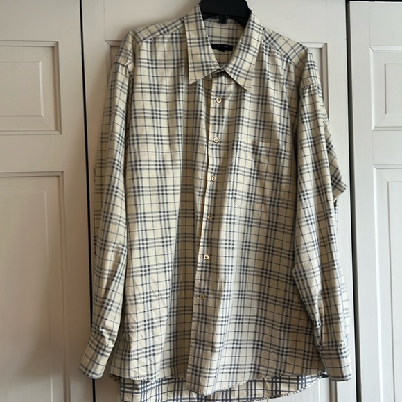 BURBERRY  Mens L/S button shirt pale yellow/med blue plaid size XL - Picture 1 of 8